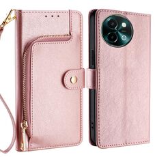 Per vivo Y38 5G / T3x Global Zipper Bag Custodia in pelle per telefono (oro rosa)