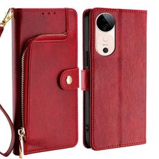 Per vivo S19 Custodia per telefono in pelle con cerniera (rosso)