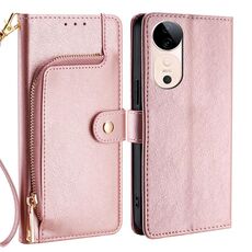 Per vivo S19 Custodia per telefono in pelle con cerniera (oro rosa)