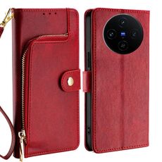Per vivo X100s Custodia per telefono in pelle con cerniera (rosso)
