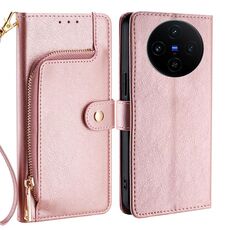 Per vivo X100s Custodia per telefono in pelle con cerniera (oro rosa)