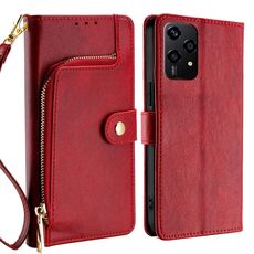 Per Honor 200 Lite 5G Custodia per telefono in pelle con cerniera globale (rosso)