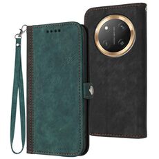 Custodia per telefono in pelle con cinturino a doppia piega laterale per Honor X9c Global (verde scuro)
