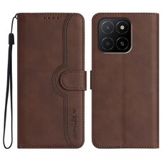 Per Honor X5b / X5b Plus Custodia per telefono in pelle con motivo a cuore globale (marrone)