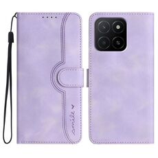 Per Honor X5b / X5b Plus Custodia per telefono in pelle con motivo a cuore globale (viola)