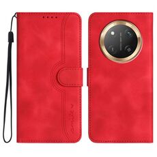 Custodia per telefono in pelle con motivo a cuore globale per Honor X9c (rosso)