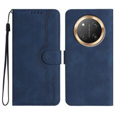 Custodia per telefono in pelle con motivo a cuore per Honor X9c Global (blu reale)