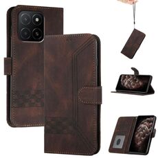 Per Honor X5b / X5b Plus Custodia per telefono in pelle con effetto pelle cubica globale (marrone)