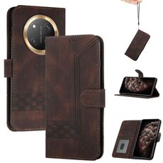 Custodia per telefono in pelle Flip Cubic Skin Feel per Honor X9c Global (marrone)