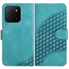 Custodia in pelle per telefono con testa di elefante in rilievo per Honor X5b / X5b Plus Global con cordino (azzurro chiaro)