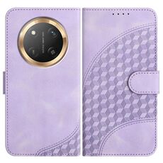 Custodia in pelle per telefono con testa di elefante in rilievo per Honor X9c Global con cordino (viola chiaro)