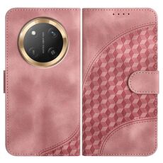 Custodia in pelle per telefono con testa di elefante in rilievo per Honor X9c Global con cordino (rosa)