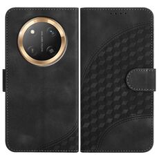 Custodia in pelle per telefono con testa di elefante in rilievo per Honor X9c Global con cordino (nero)