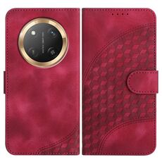 Custodia in pelle per telefono con testa di elefante in rilievo per Honor X9c Global con cordino (rosso rosa)