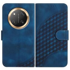 Custodia in pelle per telefono con testa di elefante in rilievo per Honor X9c Global con cordino (blu reale)