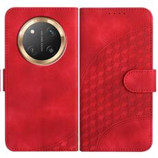 Custodia in pelle per telefono con testa di elefante in rilievo per Honor X9c Global con cordino (rosso)