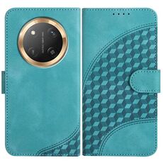 Custodia in pelle per telefono con testa di elefante in rilievo per Honor X9c Global con cordino (azzurro chiaro)