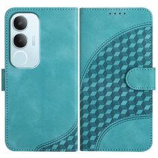 Per vivo Y19s Custodia in pelle con motivo a testa di elefante in rilievo con cordino (azzurro chiaro)