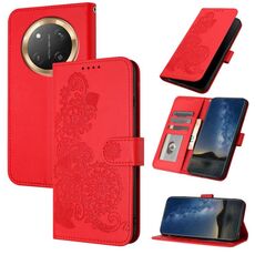 Custodia per telefono in pelle con stampa a fiore di Datura per Honor X9c Global (rosso)