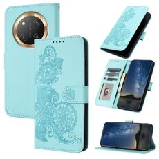 Custodia per telefono in pelle con stampa a fiore di Datura per Honor X9c Global (azzurro chiaro)