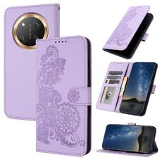 Custodia per telefono in pelle con stampa a fiore di Datura per Honor X9c Global (viola)