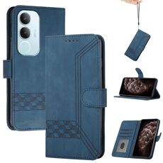 Per vivo Y19s Custodia per telefono in pelle con chiusura a scatto Global Cubic Skin Feel (blu)