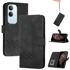 Per vivo Y19s Custodia per telefono in pelle con chiusura a scatto Global Cubic Skin Feel (nero)