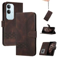 Per vivo Y19s Global Cubic Skin Feel Custodia in pelle Flip per telefono (marrone)