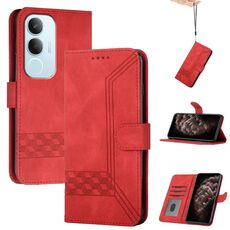 Per vivo Y19s Custodia per telefono in pelle con cerniera Global Cubic Skin Feel (rosso)