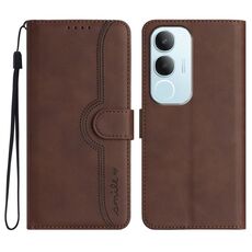 Per vivo Y19s Global Heart Pattern Custodia in pelle con sensazione di pelle (marrone)