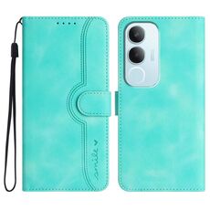 Per vivo Y19s Custodia per telefono in pelle con motivo a cuore globale (azzurro chiaro)