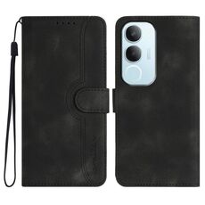 Per vivo Y19s Custodia per telefono in pelle con motivo a cuore globale (nero)