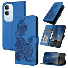Per vivo Y19s Global Datura Flower Custodia in pelle con stampa flip (blu)