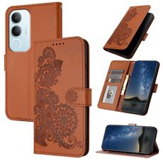 Per vivo Y19s Global Datura Flower Custodia in pelle con stampa flip (marrone)