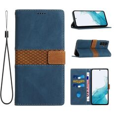 Per Samsung Galaxy S24 FE 5G Custodia in pelle con cuciture a griglia e cordino (blu)