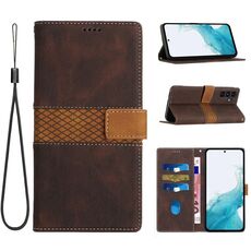 Per Samsung Galaxy S24 FE 5G Custodia in pelle con cuciture a griglia e cordino (marrone)