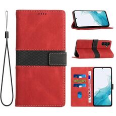 Per Samsung Galaxy S24 FE 5G Custodia in pelle con cuciture a griglia e cordino (rosso)