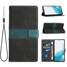 Per Samsung Galaxy S24 FE 5G Custodia in pelle con cuciture a griglia e cordino (nero)