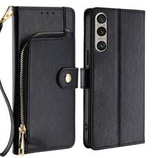 Per Sony Xperia 1 VI Custodia in pelle con cerniera (nero)