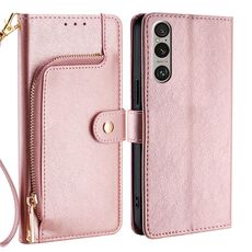 Per Sony Xperia 1 VI Custodia in pelle con cerniera (oro rosa)