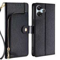 Per Redmi 13 4G Custodia in pelle con cerniera (nero)