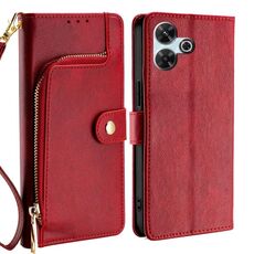 Per Redmi 13 4G Custodia in pelle con cerniera (rosso)