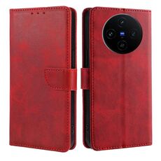 Per vivo X100s Custodia per telefono in pelle con fibbia a ribalta e texture in vitello (rosso)