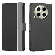 Per Tecno Camon 30 Twill Texture Custodia in pelle con bottoni laterali (nero)