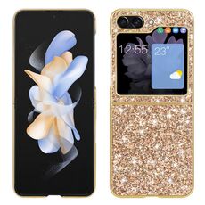 Per Samsung Galaxy Z Flip6 Custodia per telefono in TPU antiurto con polvere glitterata (oro)