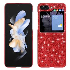 Per Samsung Galaxy Z Flip6 Custodia per telefono in TPU antiurto con polvere glitterata (rosso)