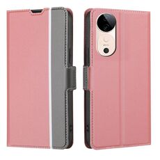 Per vivo S19 Custodia per telefono in pelle con bottoni laterali in twill texture (rosa)