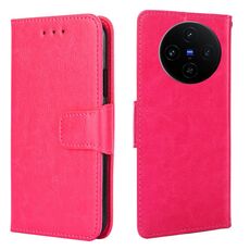 Per vivo X100s Custodia in pelle con texture di cristallo (rosso rosa)