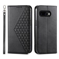 Per Google Pixel 9a Custodia per telefono magnetica in pelle di vitello con griglia cubica (nera)