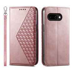 Per Google Pixel 9a Custodia per telefono magnetica in pelle di vitello con griglia cubica (oro rosa)